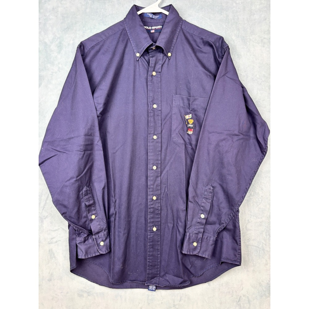 Vintage Polo Sport Ralph Lauren Polo Bear 1996 Navy Button Down Shirt Mens L